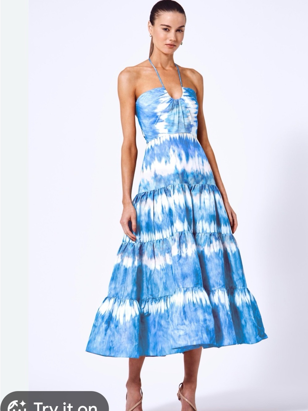 Alexis Blue and White Tie-Dye Halter Midi Dress